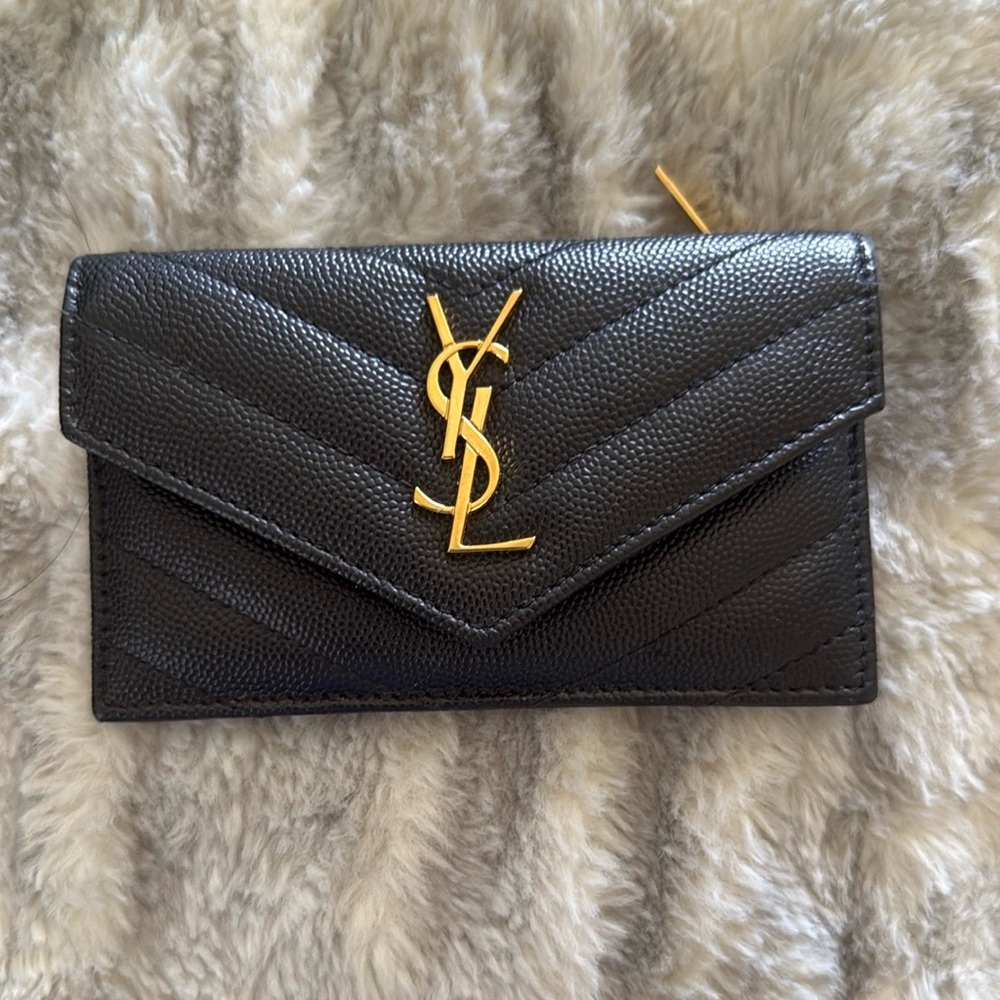 Yves Saint Laurent Black Quilted Wallet with Gold Hardware